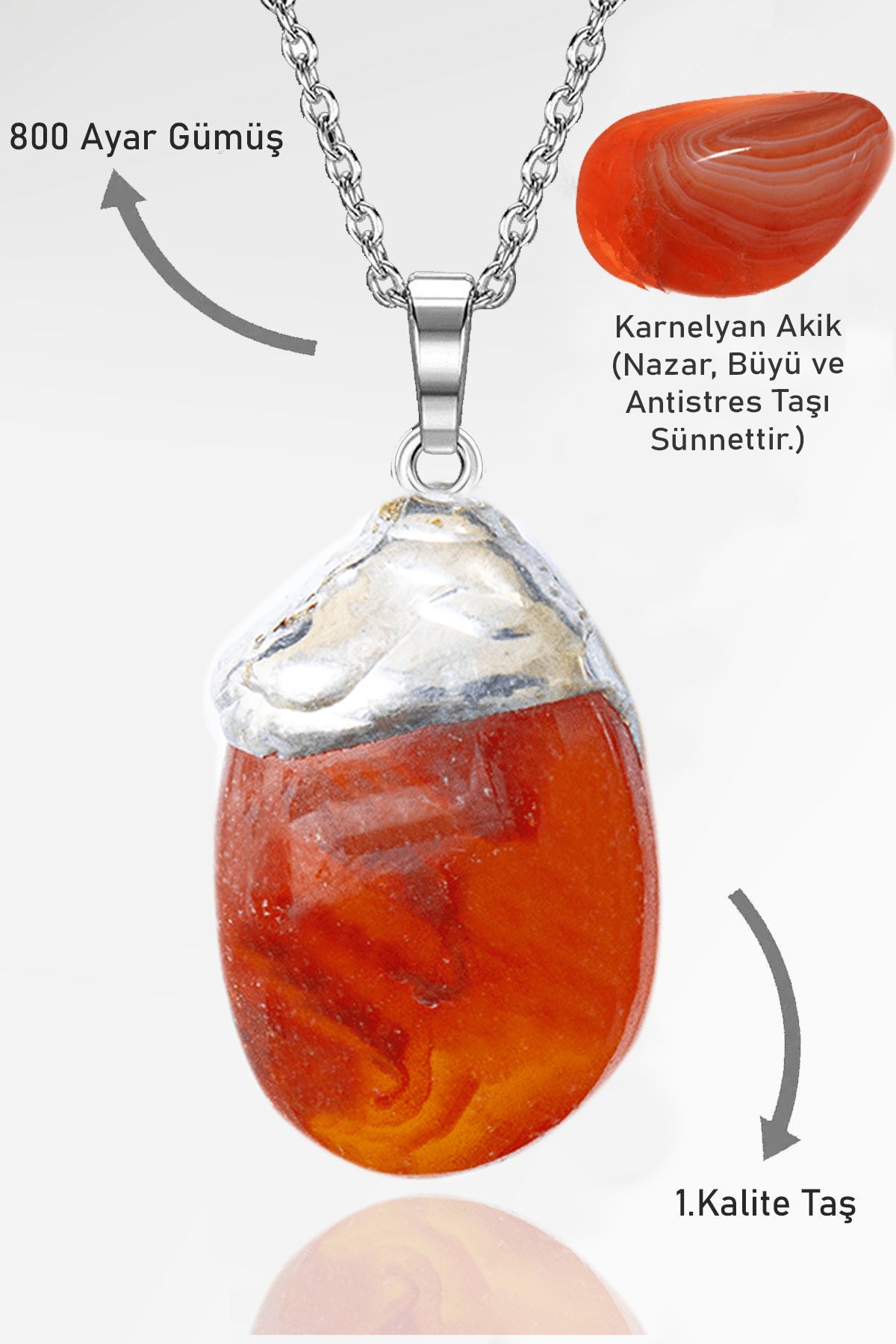 Sertifikalı Ham Tamburlanmış Karnelyan Akik Taşı Kolye