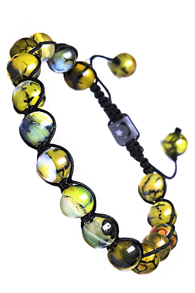 Sertifikalı Makrome Doğal Ejderha Akik Taşı Bileklik