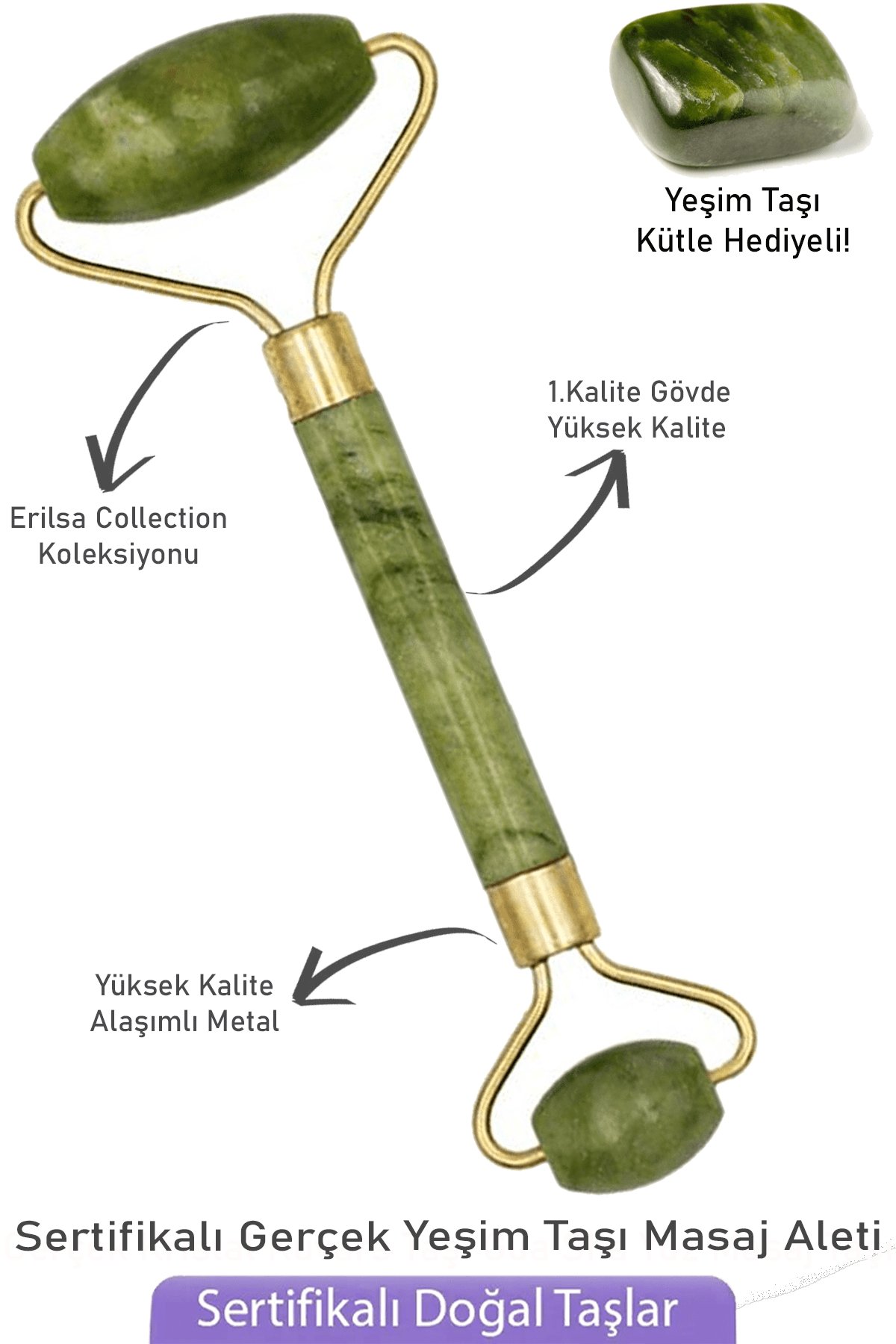 Sertifikalı Yeşim Taşı Yüz Masaj Aleti  - Kütle Hediyeli