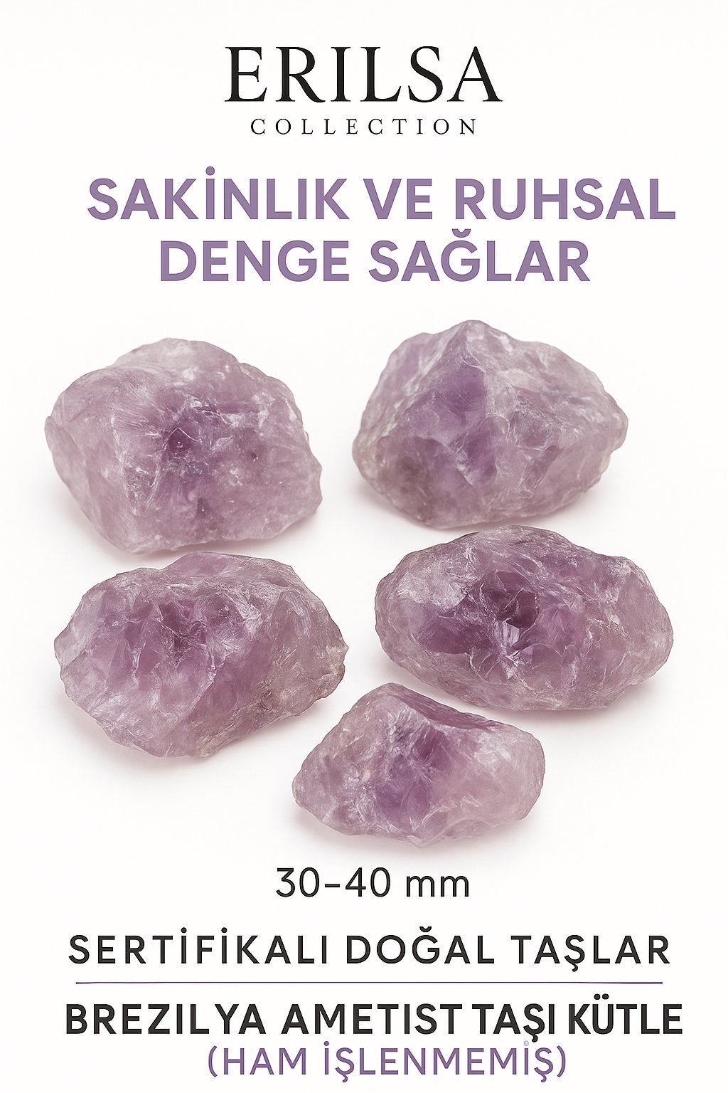 Sertifikalı Ham İşlenmemiş Şeffaf Ametist Taşı Kütle El Taşı Brezilya Saf Şifa ve Zihinsel Sükûnet