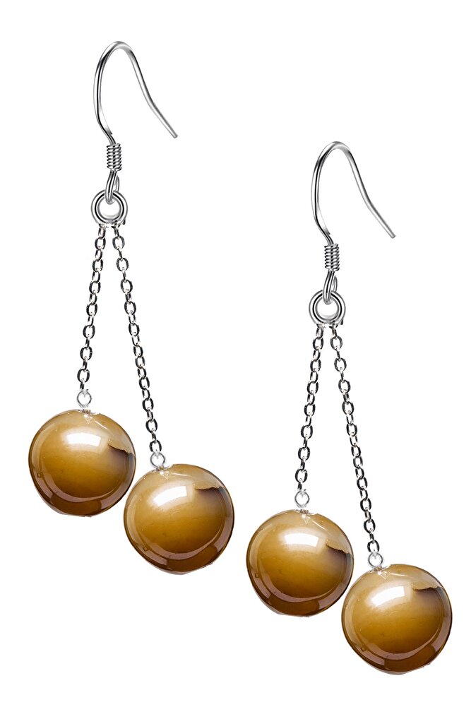 Sertifikalı Doğal Kahverengi Akik Taşı Gümüş Küpe