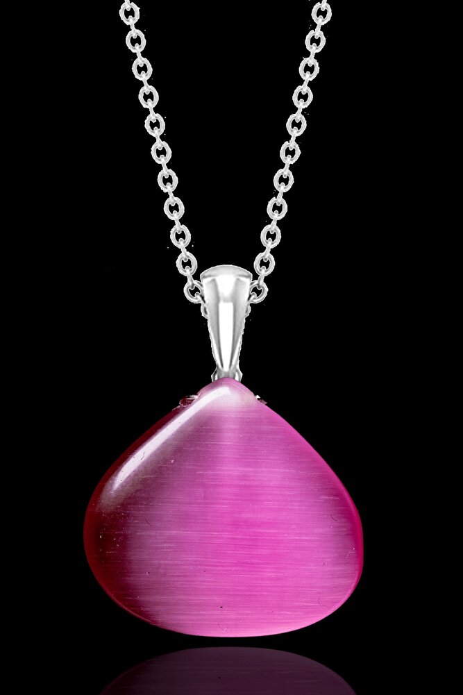 Sertifikalı Gerçek Pembe Akik Taşı Kolye - 1.kalite