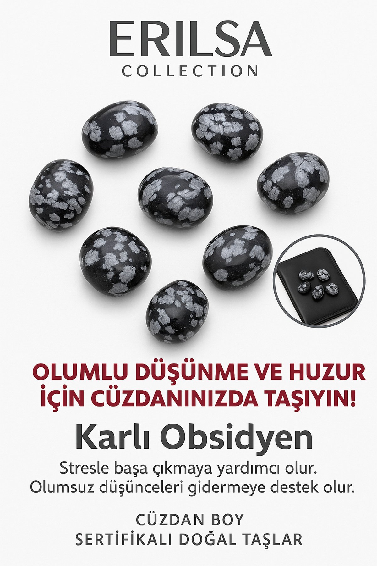 Sertifikalı Cüzdan Boy Karlı Obsidyen Taşı Kütle - Farkındalık ve Duygusal Denge Sağlar
