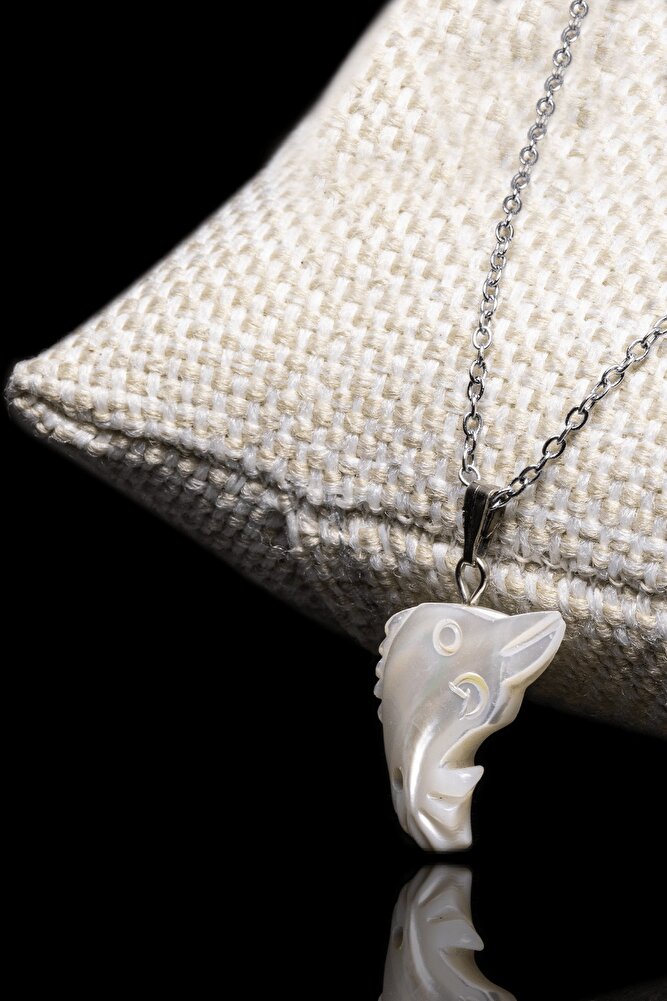 Sertifikalı Yunus Balığı Kesim Doğal Sedef Taşı Kolye