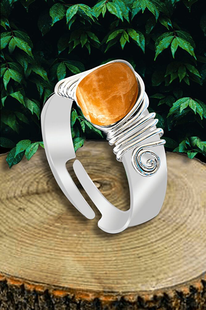 Sertifikalı Kalın Tımbıl Gümüş Model Güneş Taşı Yüzük - Ayarlamalı