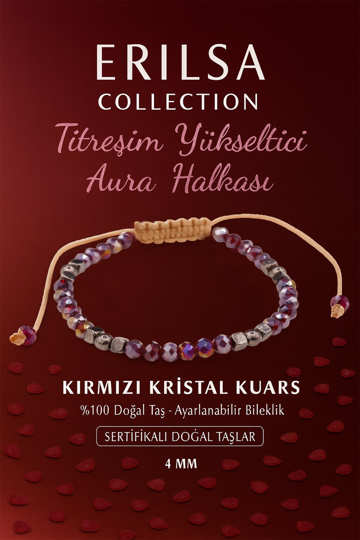 Sertifikalı Titreşim Yükseltici Aura Halkası Enerji Bilekliği - Kırmızı Kuvars Kristali Terahertz 