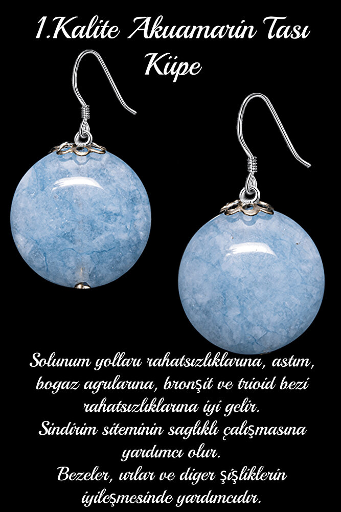 Sertifikalı Akuamarin Taşı Doğal Taş Küpe - 1.kalite