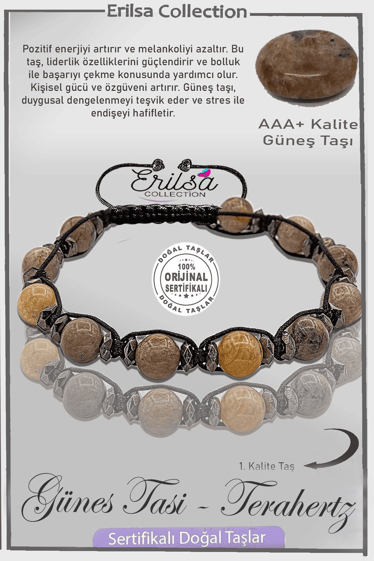 Sertifikalı AAA+ Gerçek Terahertz - Güneş Taşı Bileklik - Ayarlamalı