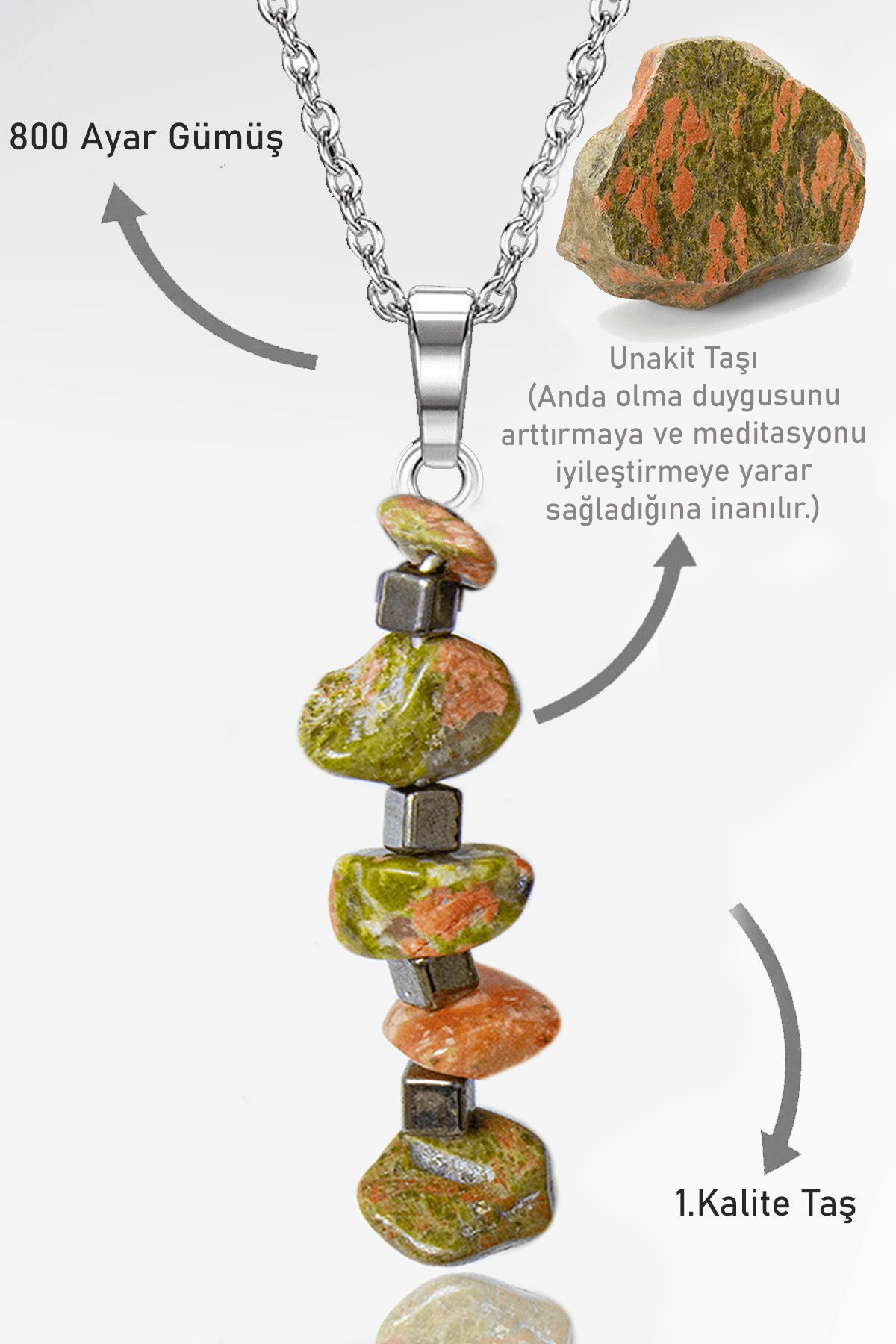 Sertifikalı Kırık Taşlı Model Unakit Taşı Kolye