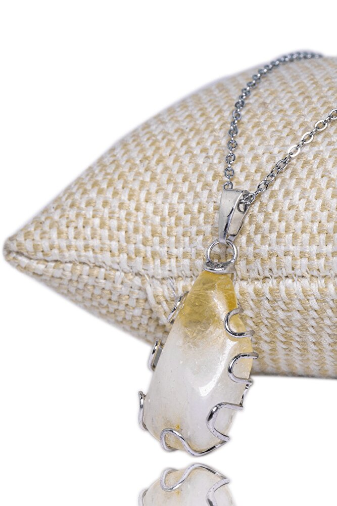 Sertifikalı Gümüş Aparatlı Aaa Kalite Doğal Sitrin Taşı Kolye - El Işleme