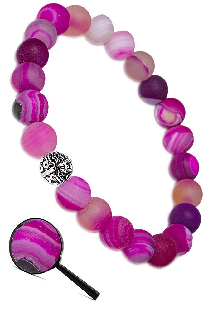 Sertifikalı Aaa Ham Işlenmemiş Pembe Akik Taşı Bileklik (gümüş Aparatlı)