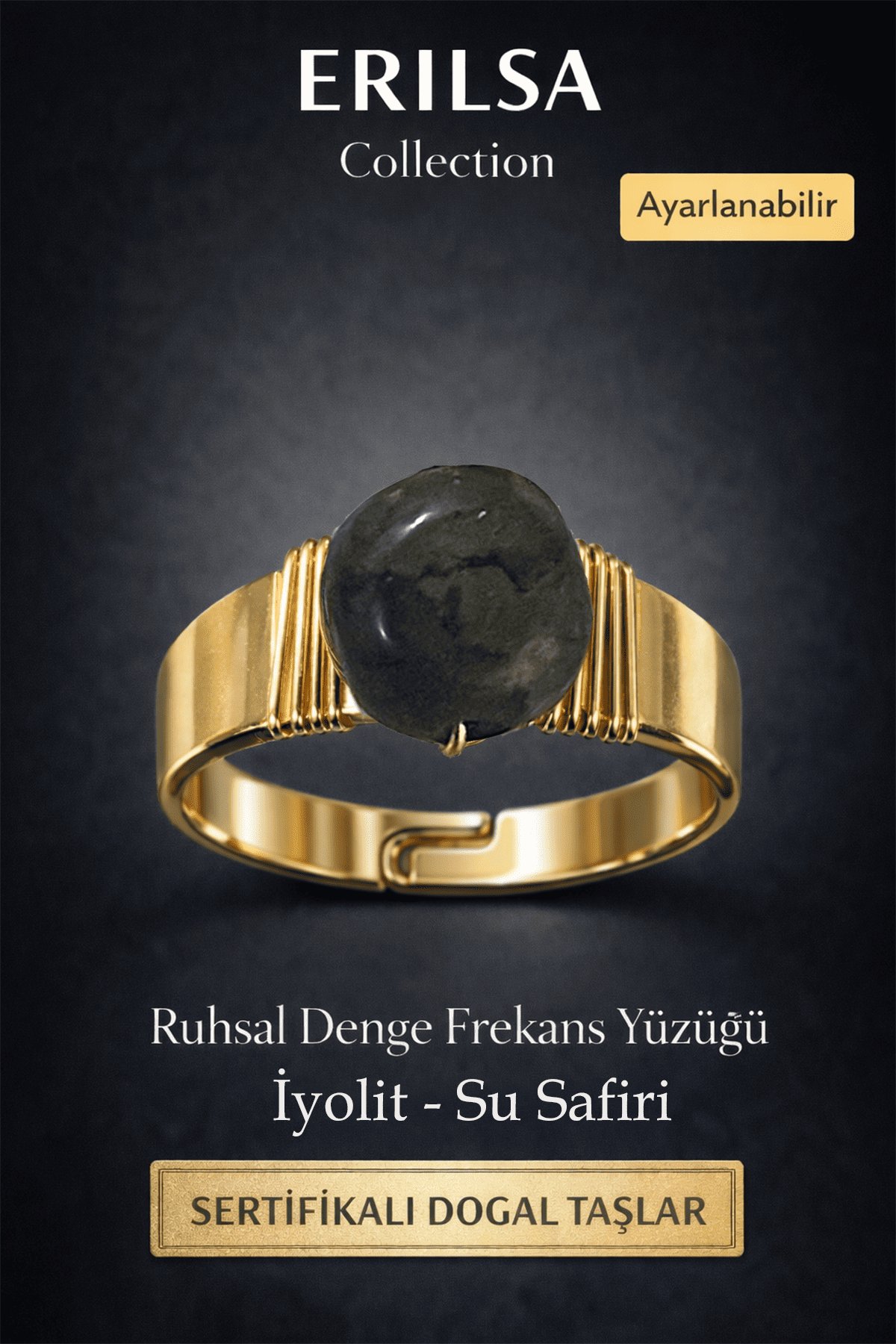 Sertifikalı İyolit Su Safiri Doğal Taş Yüzük – Ruhsal Denge Frekans Yüzüğü Ayarlanabilir