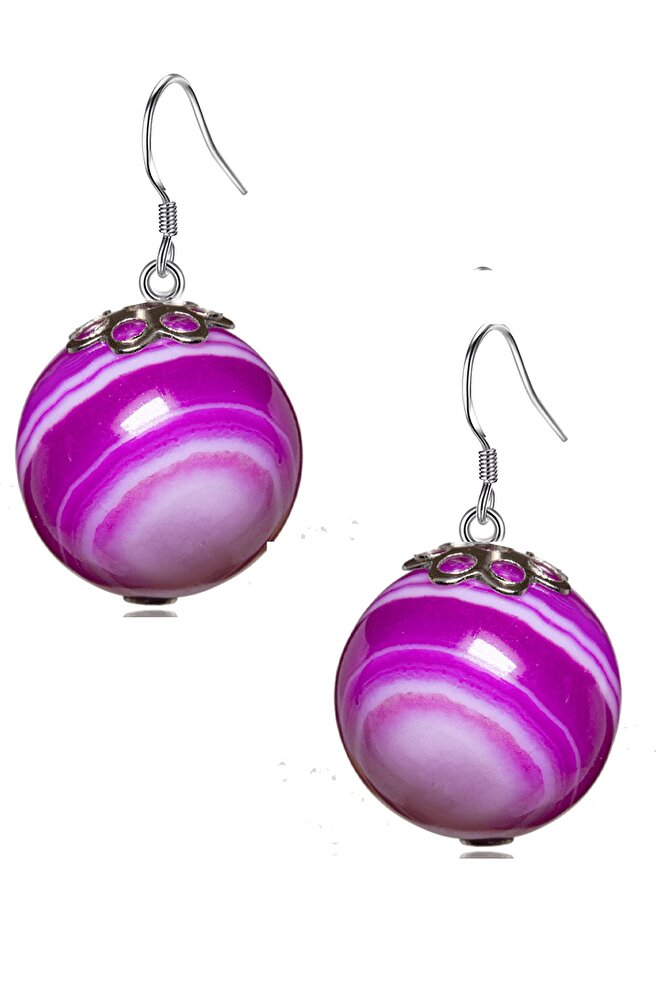 Sertifikalı Pembe Akik Taşlı Doğal Taş Küpe