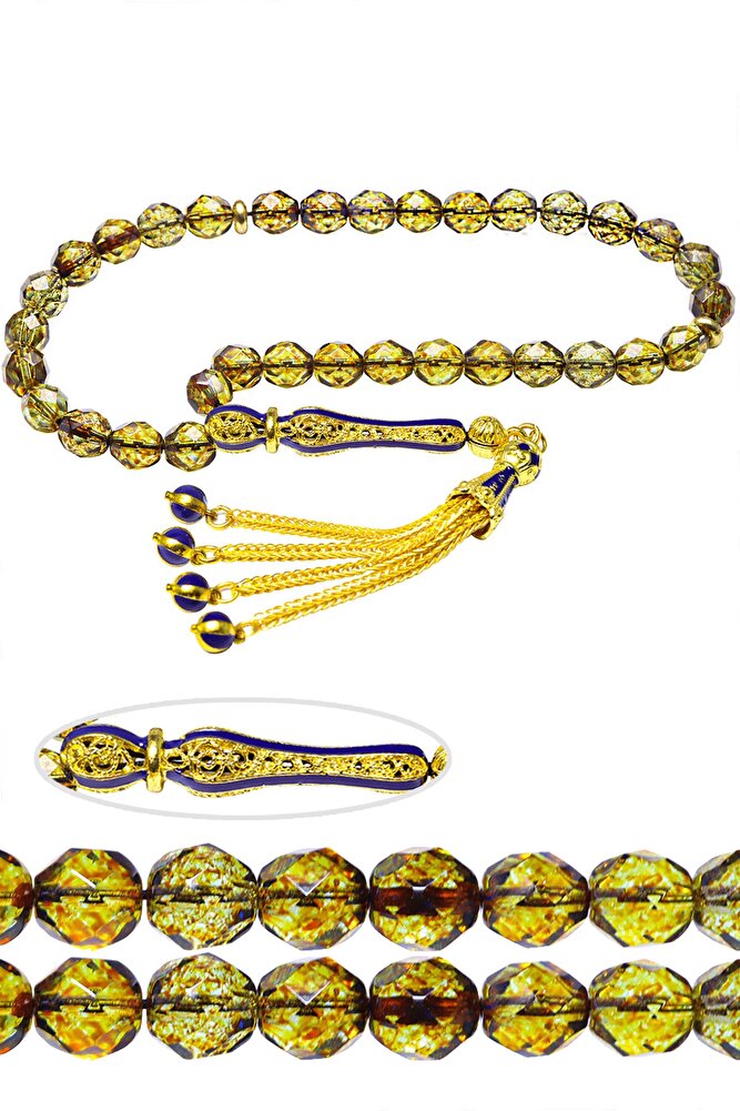 Sertifikalı Mavi Mineli Telkari Püskül Yeşil Doğal Kuvars Taşı Tesbih