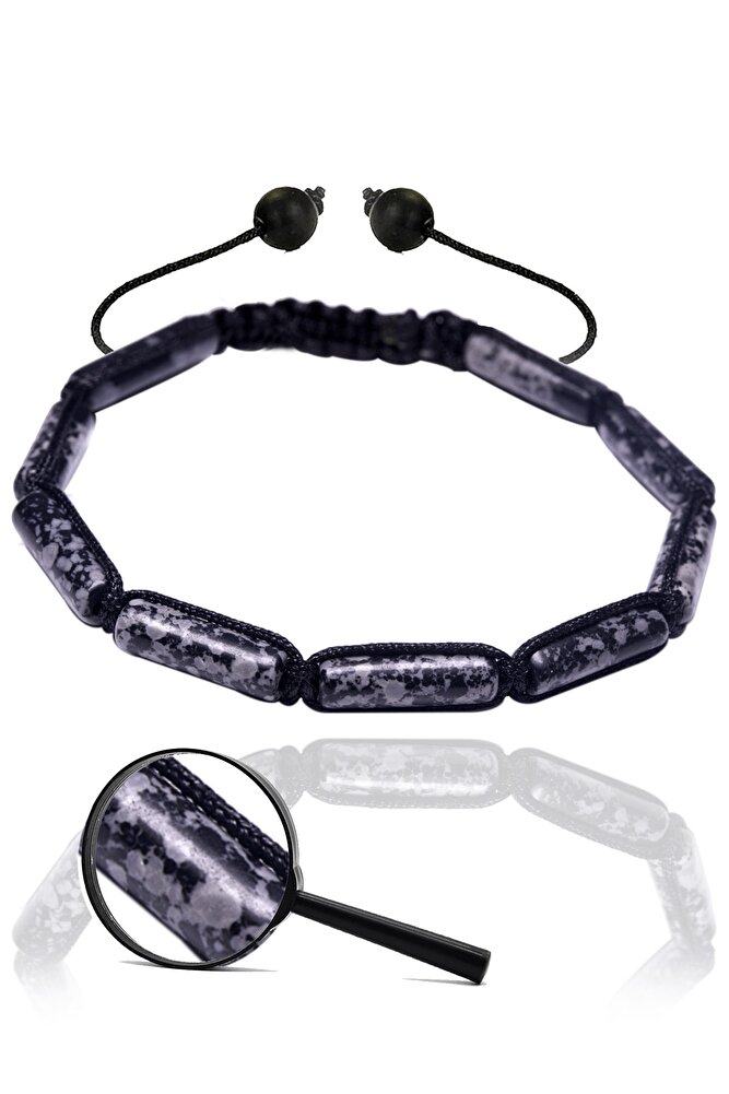 Sertifikalı Silindir Kesim Karlı Obsidyen Taşı Doğal Taş Bileklik