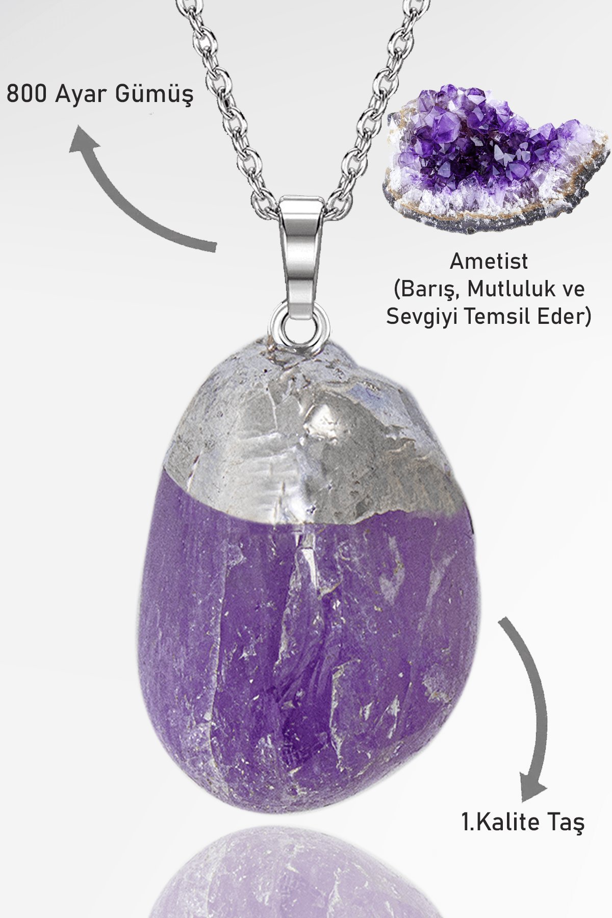 Sertifikalı Tamburlanmış Ametist Taşı Kolye