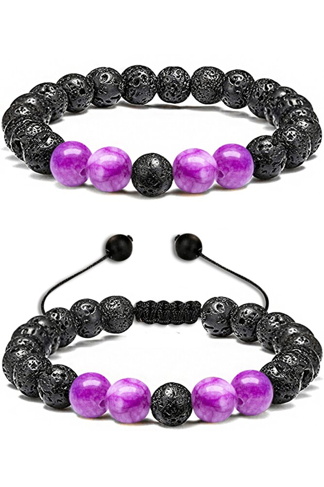 Sertifikalı Doğal Pembe Kuvars Taşı Volkan Lav Taşı Doğal Taş Bileklik Seti