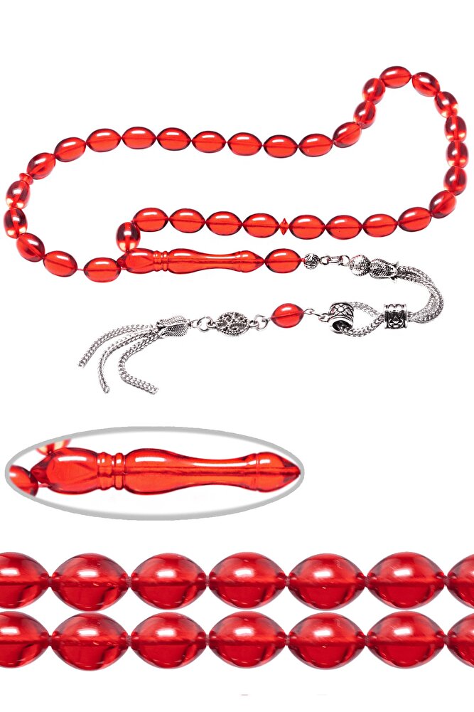 Kırmızı Renkli Burgulu Püsküllü Ateş Kehribar Tesbih