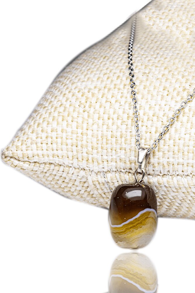 Sertifikalı Ham Doğal Kahverengi Akik Taşı Kolye