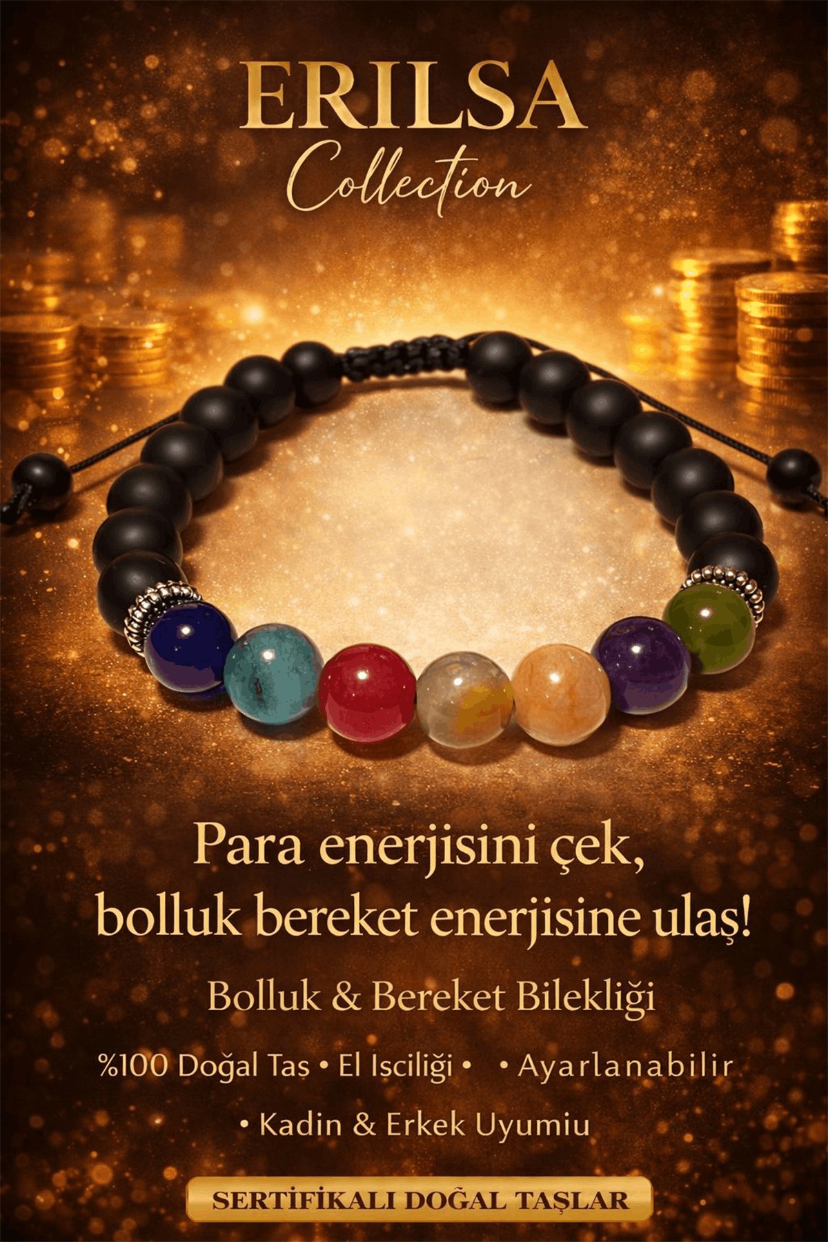 Sertifikalı Doğal Bolluk Bereket Bilekliği Para Enerjisi Bilekliği Akik Kuvars Ametist Yeşim Apatit