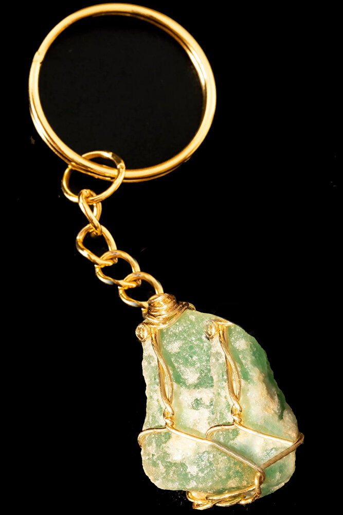 Sertifikalı Tel Sargılı Ham Aventurin Taşı Anahtarlık - Altın Kaplama