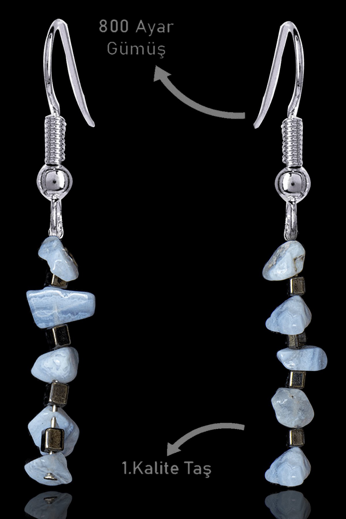 Sertifikalı Kırık Taşlı Model Kalsedon Taşı Küpe