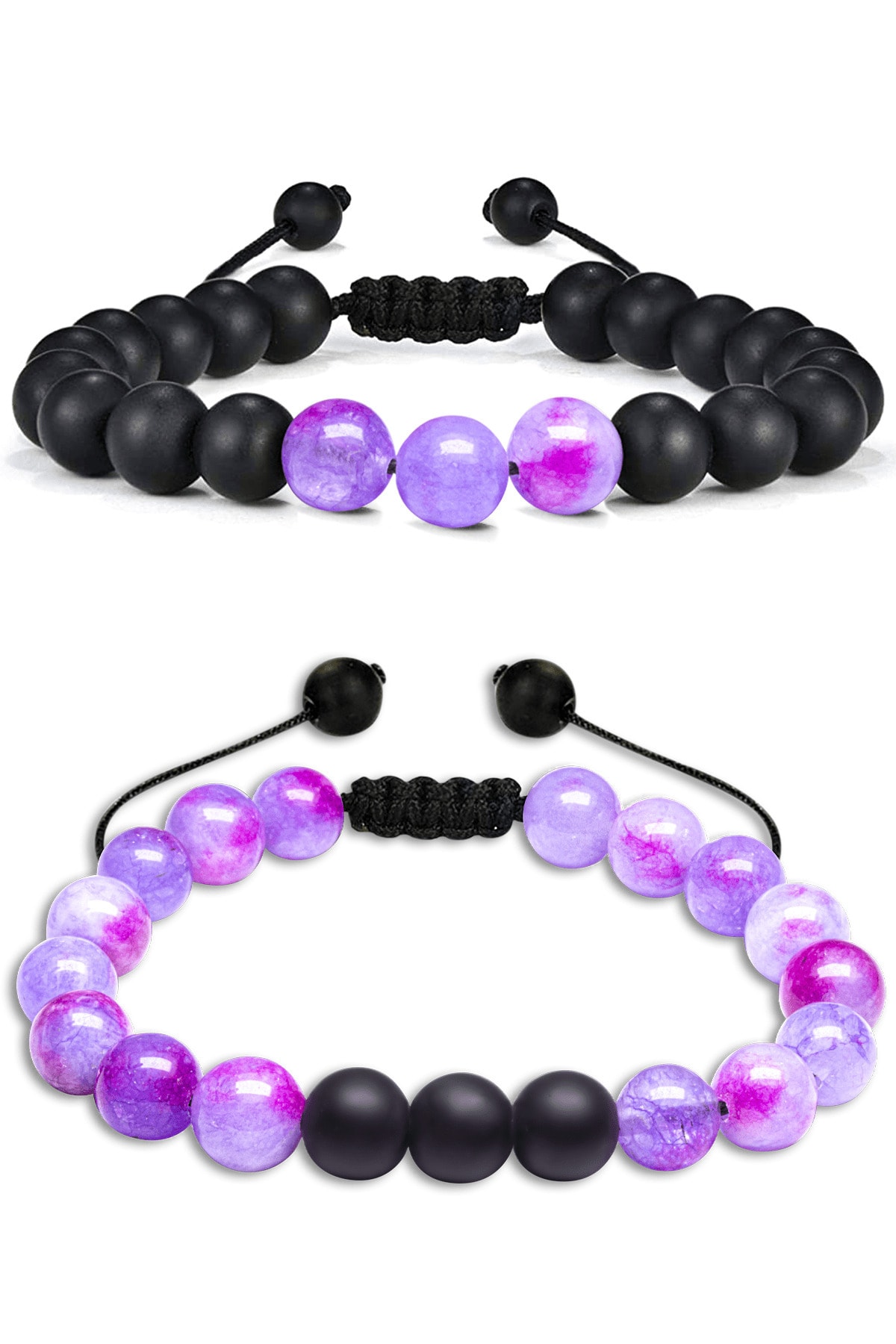 Sertifikalı Doğal Pembe Mor Kuvars Oniks Taşı Doğal Taş Bileklik Seti