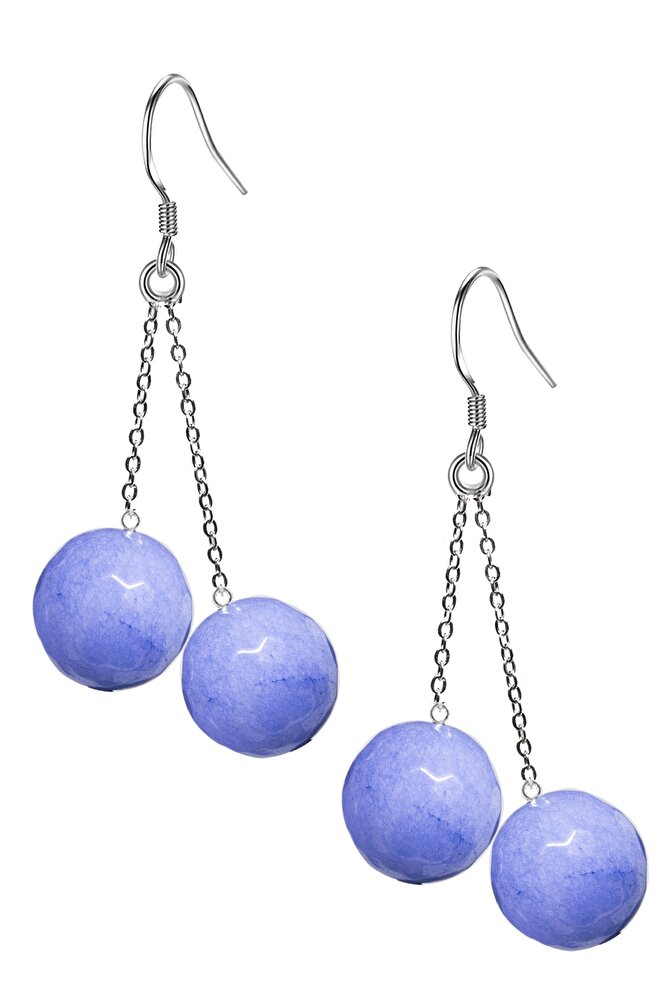 Sertifikalı Fasetli Doğal Kalsedon Taşı Gümüş Küpe