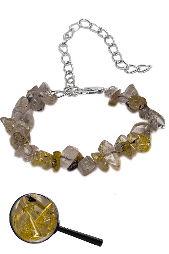 Sertifikalı Gold Rutil Kuvars Kırık Doğal Taşlı Bileklik 1.kalite (RUSYA)