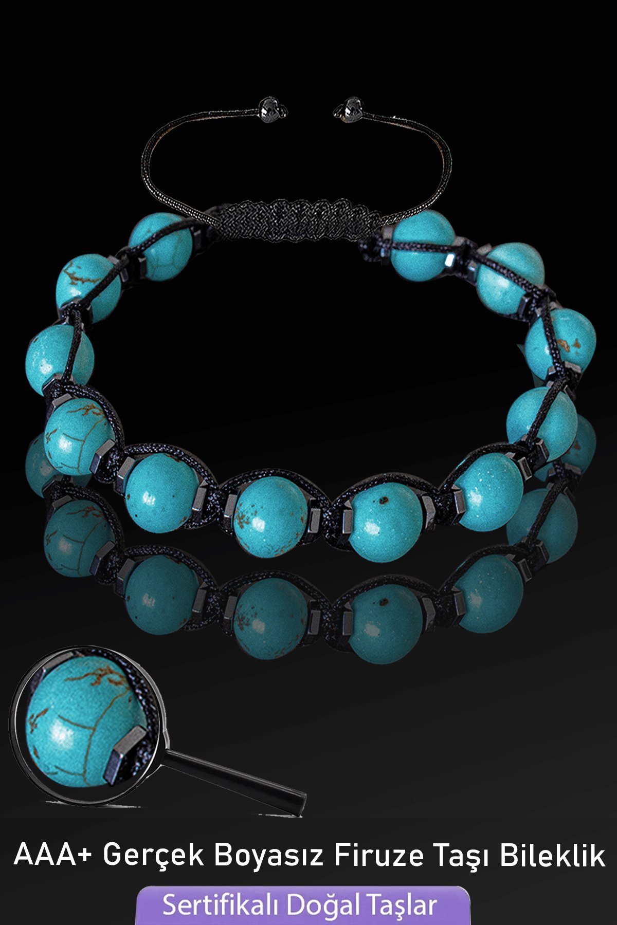Sertifikalı AAA+ Boyasız Gerçek Firuze Taşı Bileklik - Ayarlamalı
