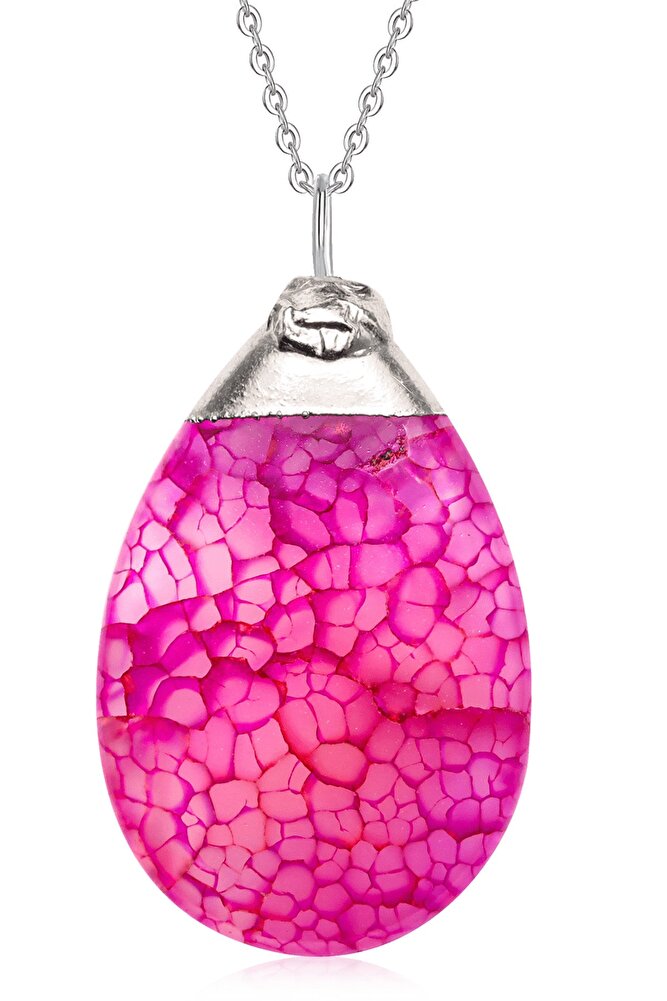 Damarlı Pembe Akik Taşı Doğal Taş Kolye