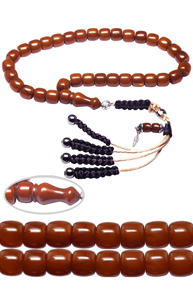 Sertifikalı Turuncu Renkli Fıçı Kesim Sıkma Kehribar Tesbih