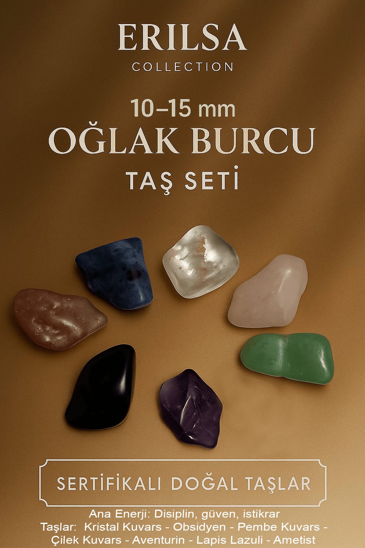 Sertifikalı Oğlak Burcu Doğal Taş Kütle Seti 10-15 mm - Disiplin Güven ve İstikrar Enerjisi