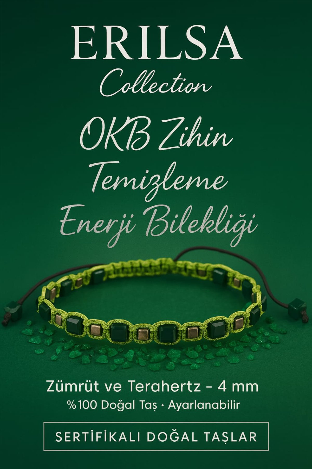 Sertifikalı OKB Zihin Temizleme Enerji Bilekliği – Zümrüt ve Terahertz Doğal Taş 4 mm Ayarlanabilir