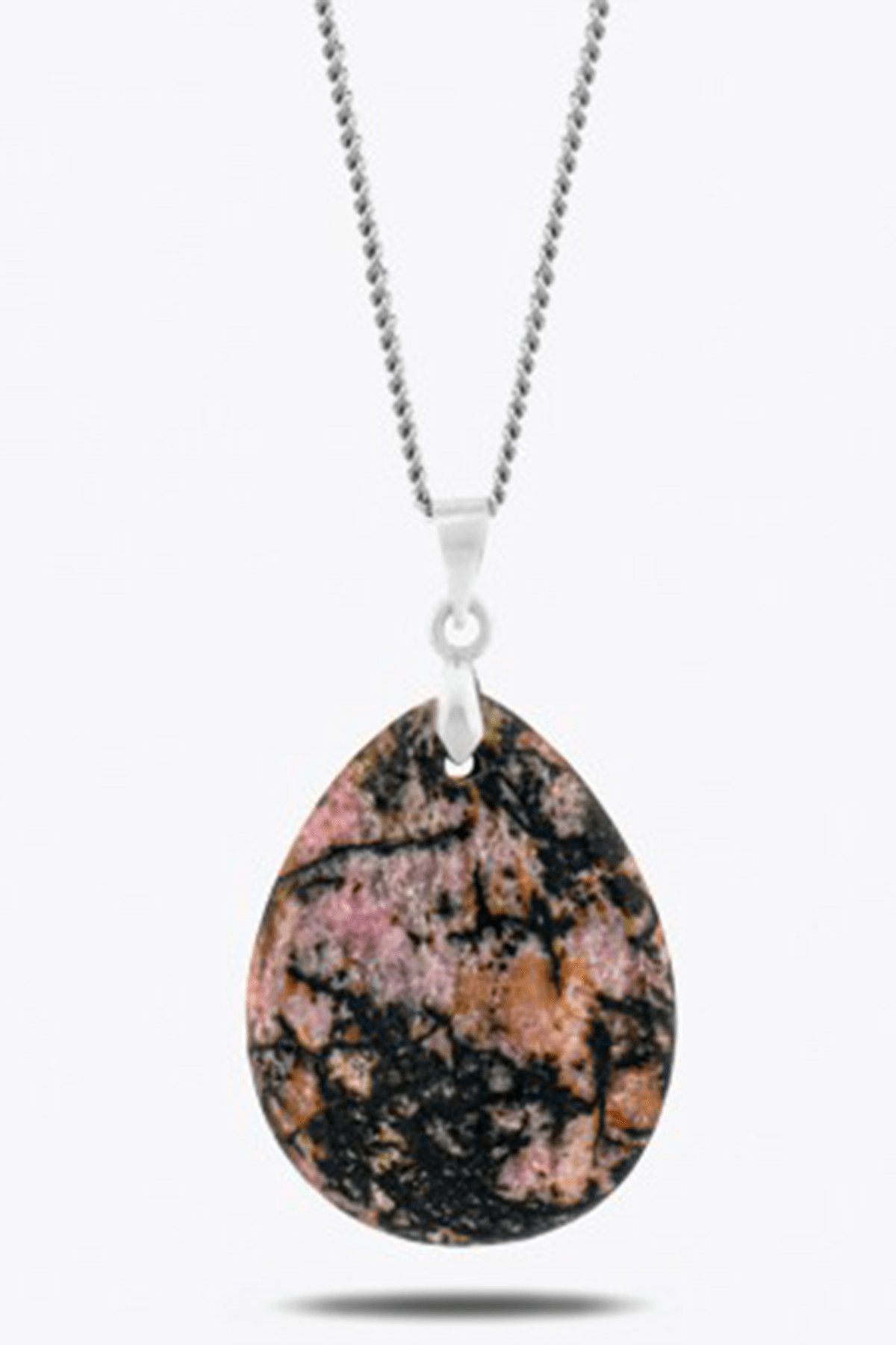 Sertifikalı Damla Model Gerçek Rodonit Taşı Kolye - Gümüş Aparat