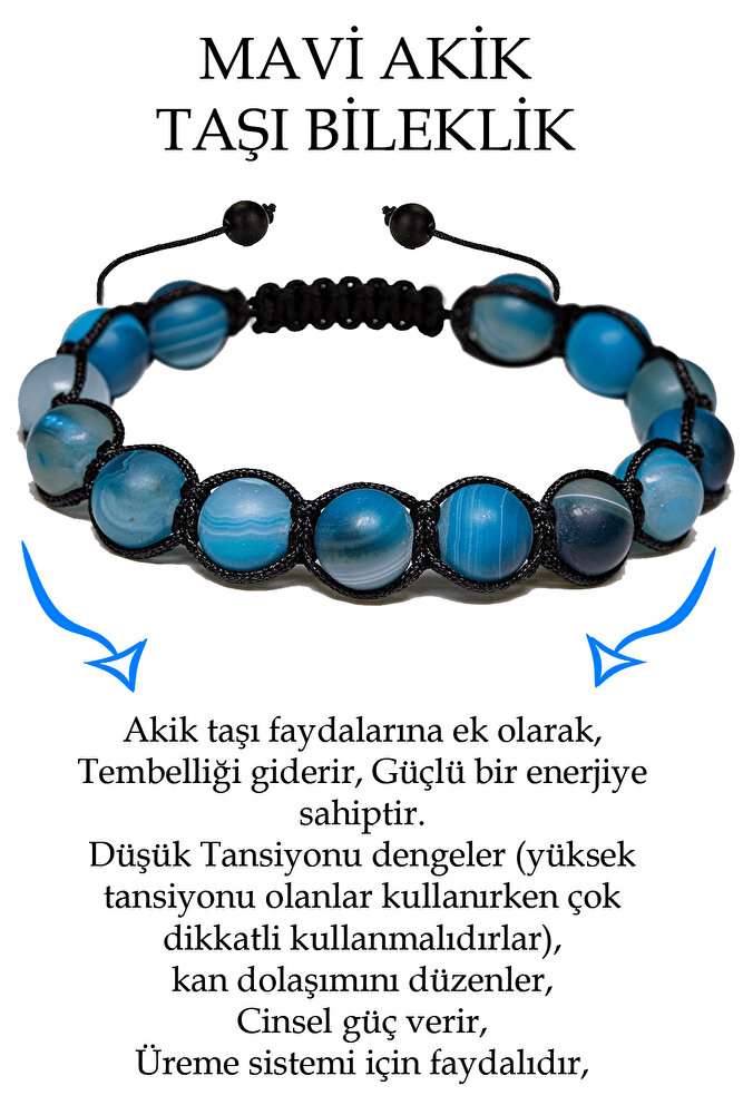 Sertifikalı Ham Işlenmemiş Mavi Akik Taşı Bileklik