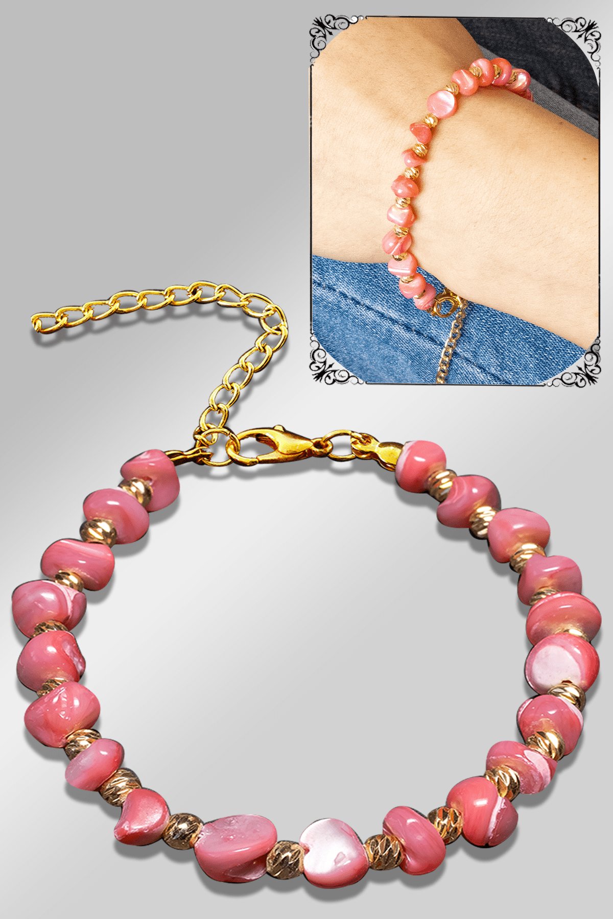 Sertifikalı Amorf Model Pembe Renkli Sedef Taşı Bileklik (Ayarlamalı)