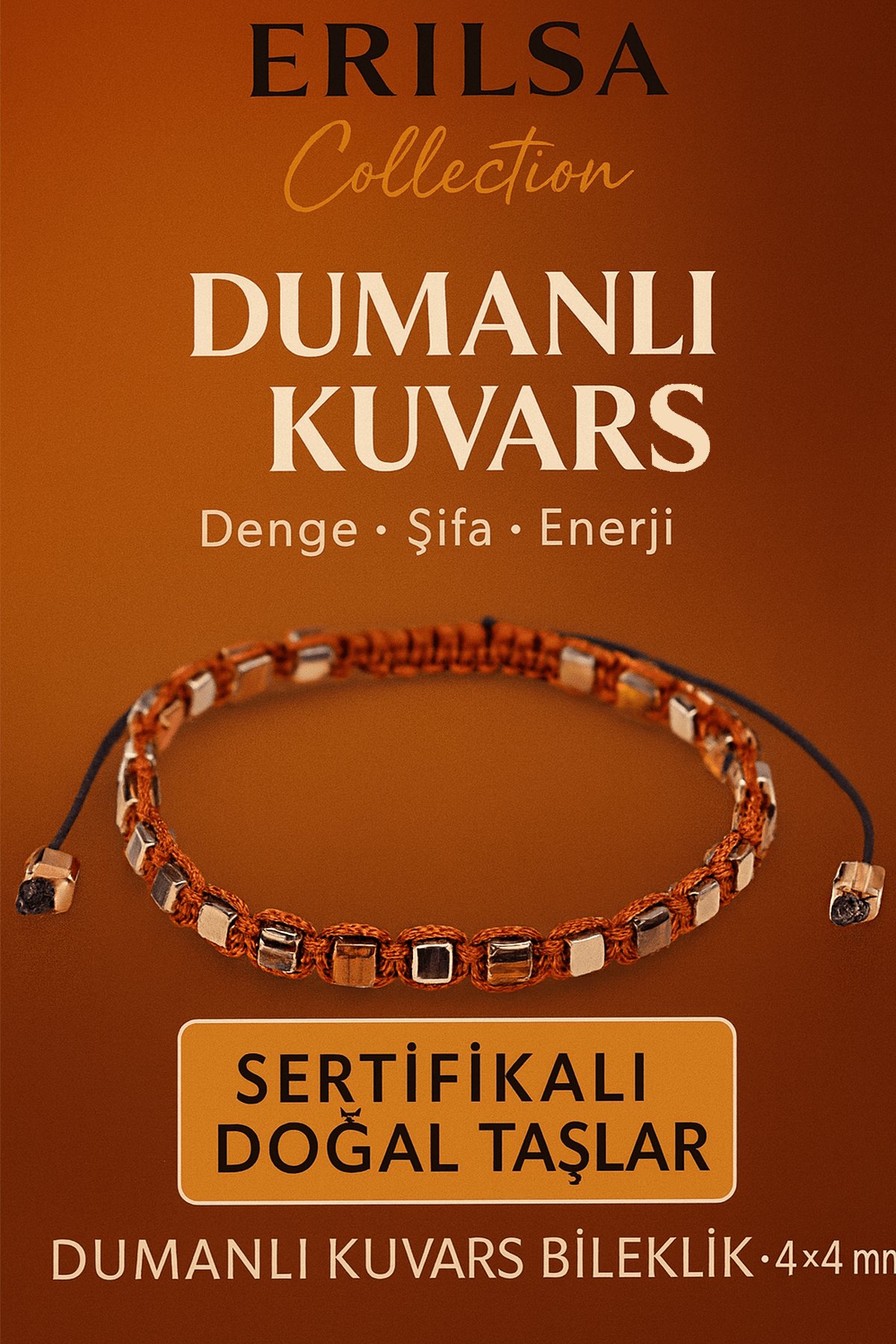 Sertifikalı Doğal Terahertz - Dumanlı Kuvars Taşı Bileklik 4x4 mm - Denge ve Arınma Taşı