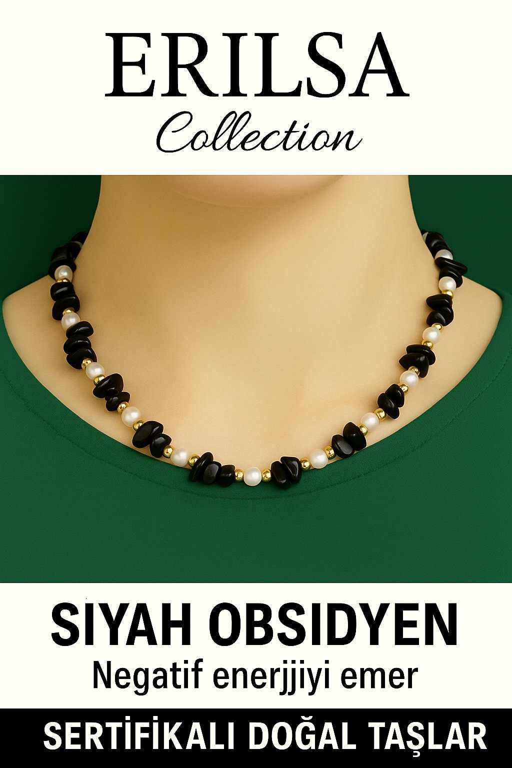 Sertifikalı Kırık Taşlı Model Siyah Obsidyen Taşı Kolye – Koruyucu ve Dengeleyici Enerji