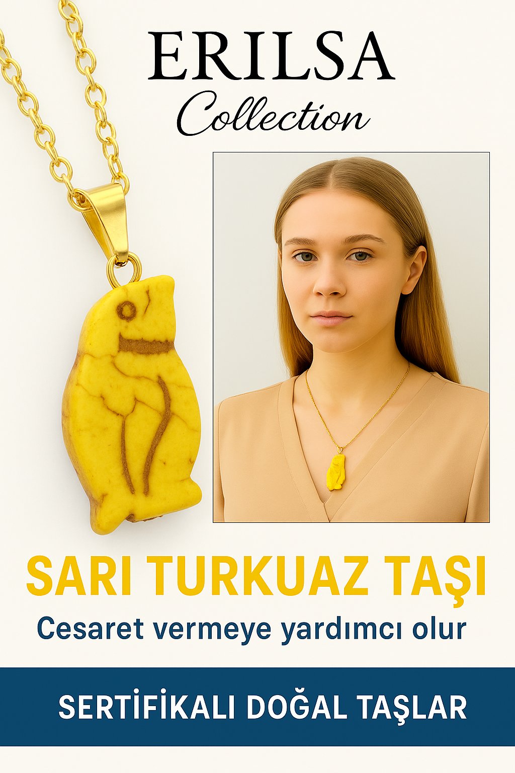 Sertifikalı Sarı Renkli Penguen Model Yeşil Sarı Taşı Kolye – Şifa, Koruma ve Doğal Denge