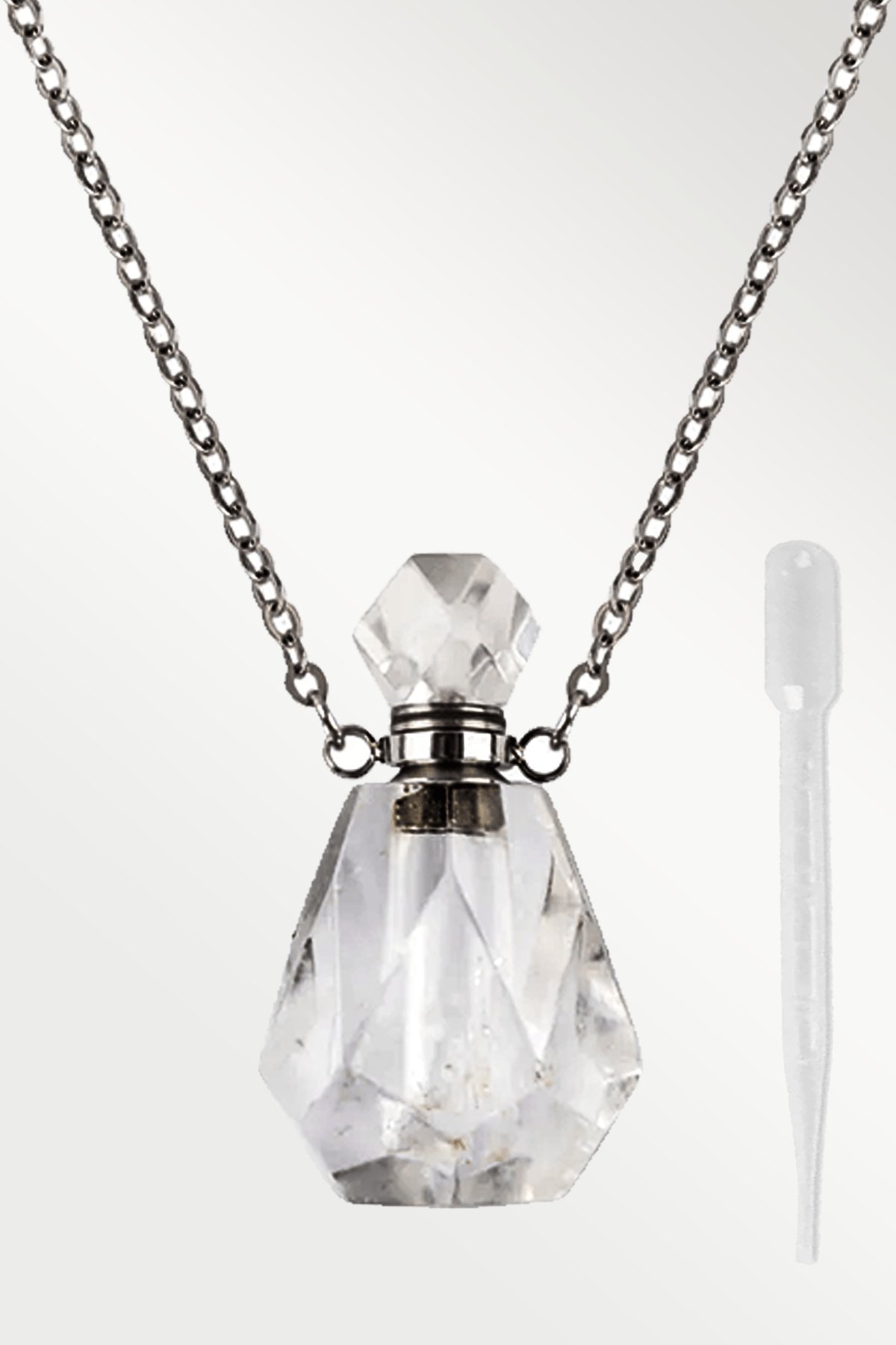 Sertifikalı Parfüm Şişe Tasarımlı Kristal Kuvars Taşı Kolye - Gümüş Aparat