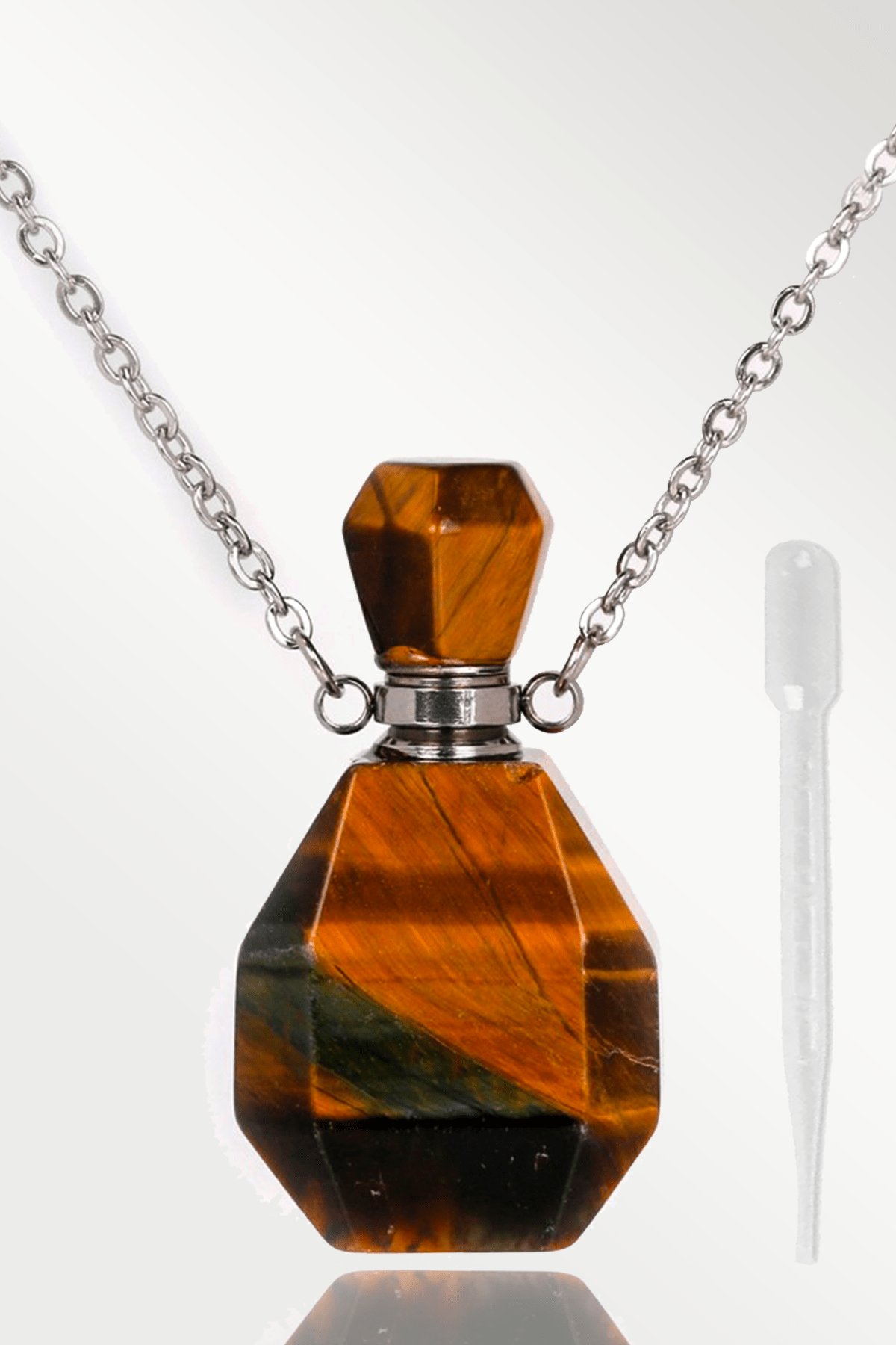 Sertifikalı Parfüm Şişe Tasarımlı Kaplan Gözü Taşı Kolye - Gümüş Aparat