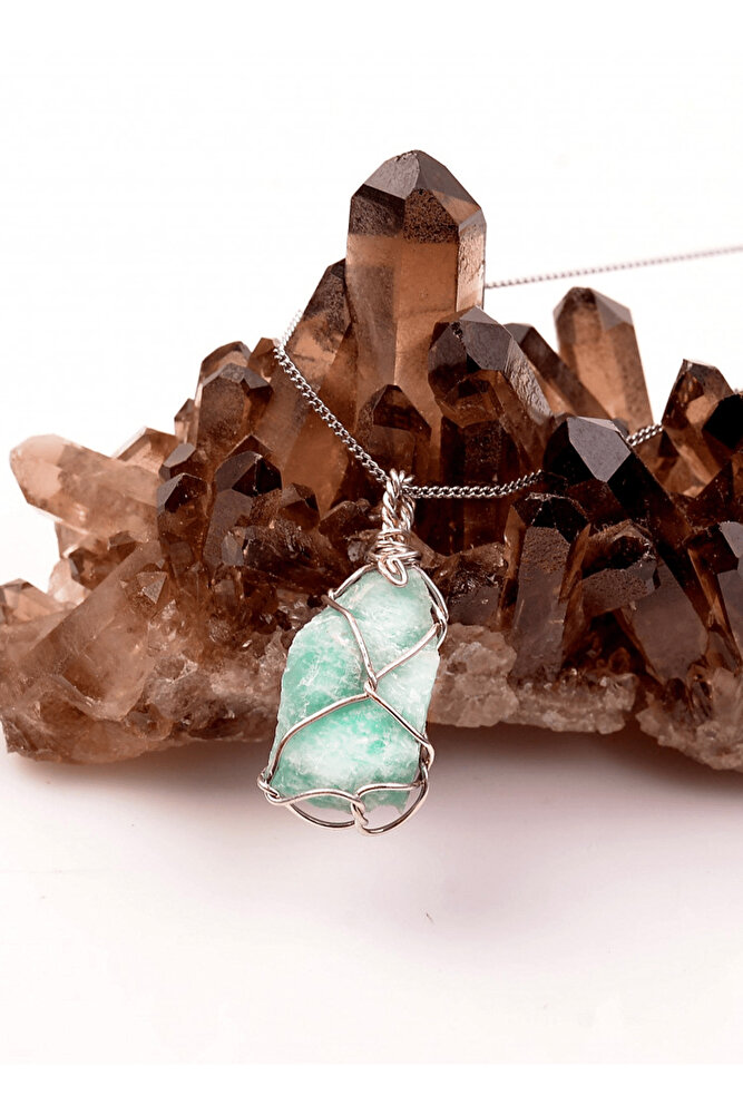 Sertifikalı Tel Sargılı Ham Amazonit Taşı Kolye