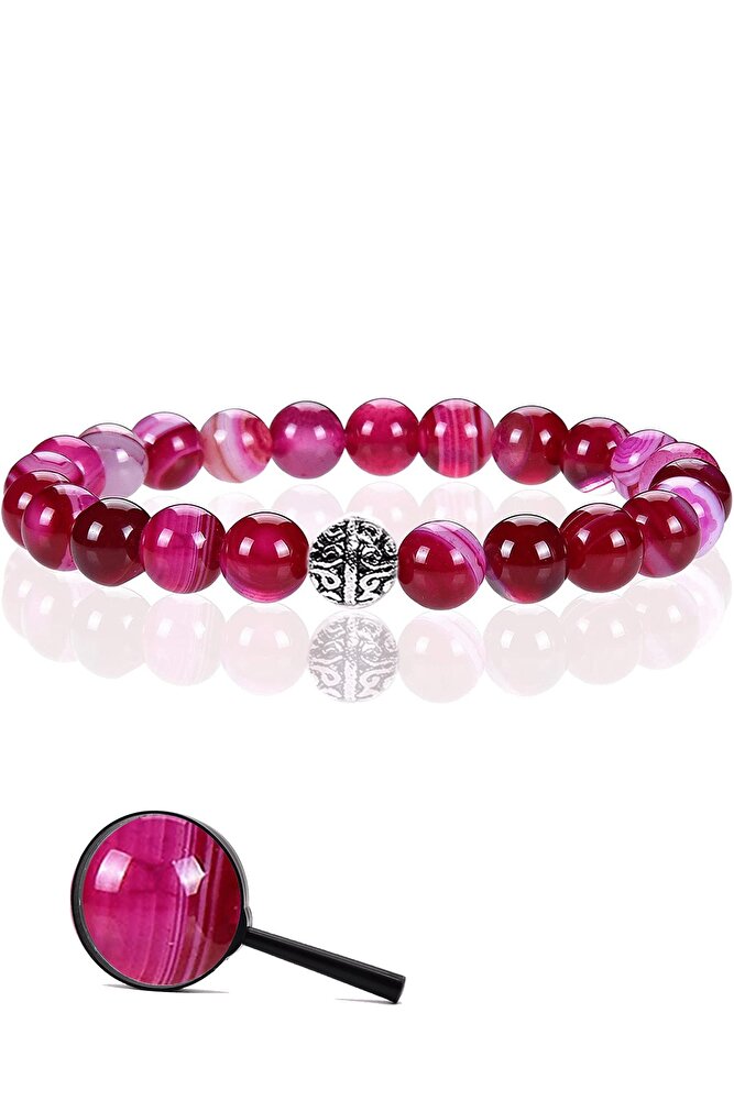 Sertifikalı Gümüş Aparatlı Doğal Pembe Akik Taşı Bileklik