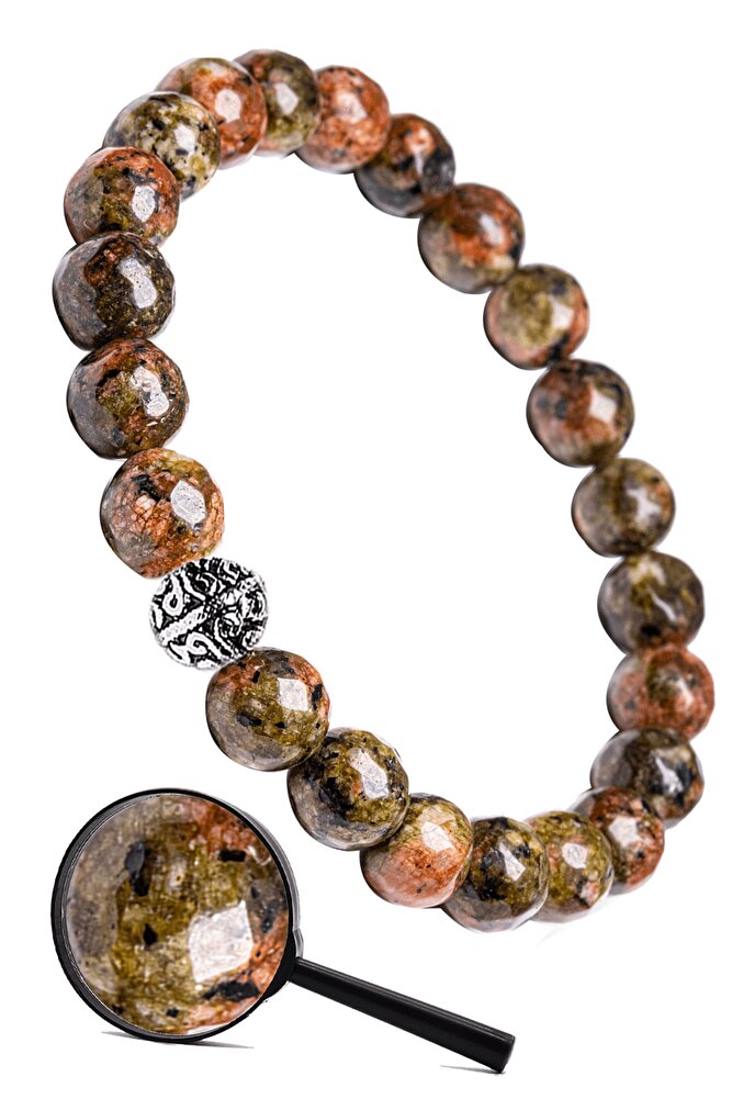 Sertifikalı Gümüş Aparatlı Fasetli Doğal Unakit Taşı Bileklik