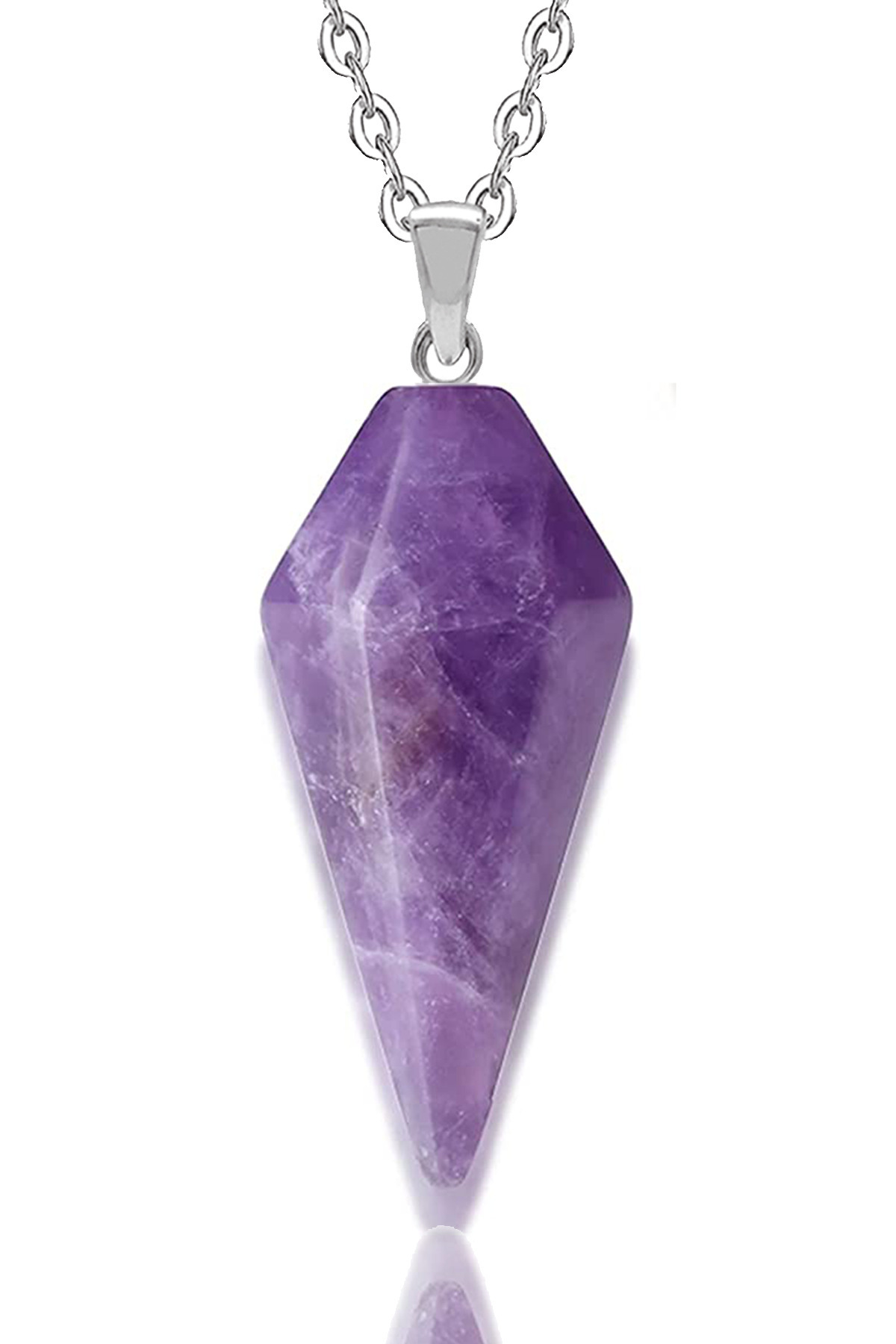 Sertifikalı Doğal Ametist Taşı Pandül Kolye (gümüş Aparatlı) Doğal Renkler 45 cm