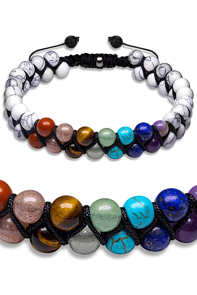 Sevgi Uyum Sağlık Sertifikalı Doğal Havlit Ametist Firuze Florit Kaplan Gözü Sitrin Mercan Bileklik