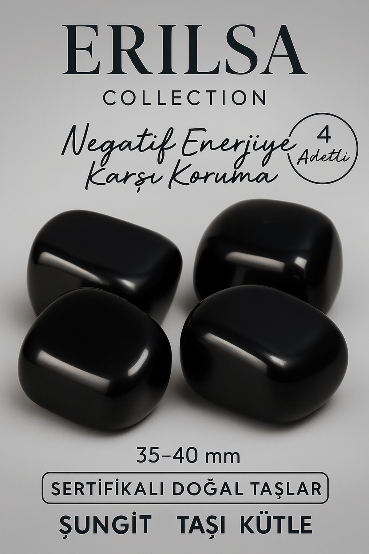 Sertifikalı Gerçek Şungit Taşı Kütle (4 Adet – 35-40 mm) | Negatif Enerjiye Karşı Güçlü Koruma