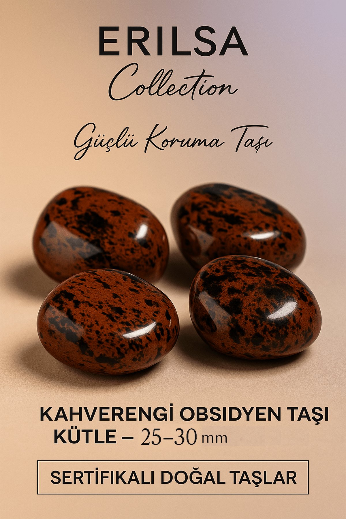 Sertifikalı Kahverengi Obsidyen Taşı Kütle 25-30 mm – Güçlü Koruma ve Denge Taşı