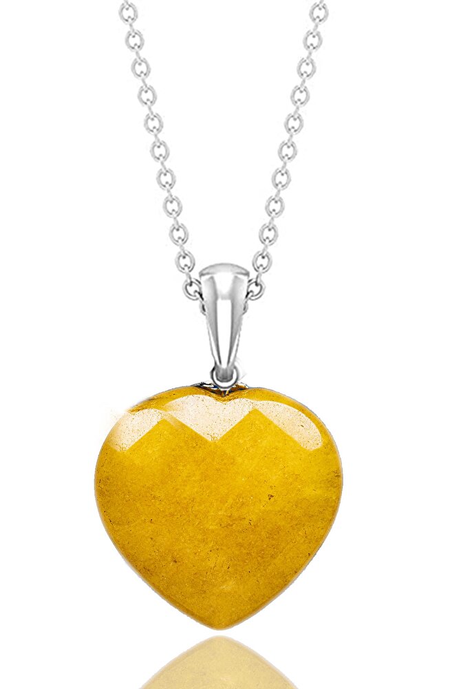 Sertifikalı Fasetli Kalp Model Gerçek Sarı Akik Taşı Kolye